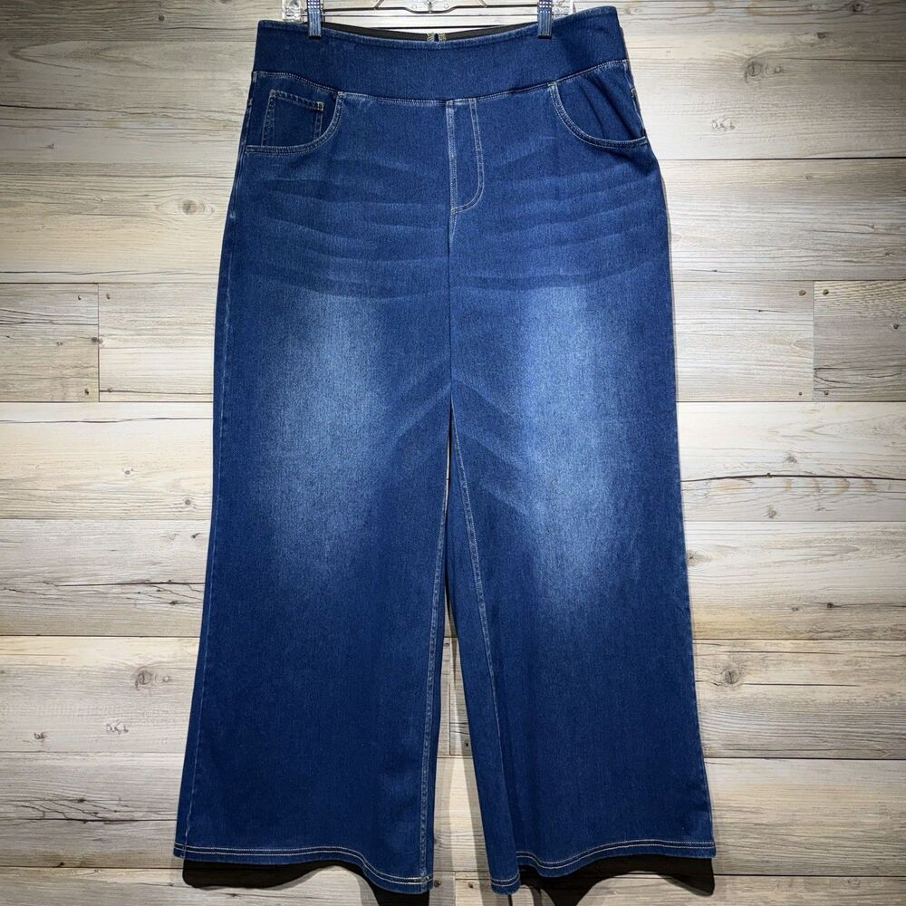 Halara Flex Wide Leg Jeans 1X Pull On Stretch Denim High Waisted Pockets